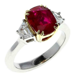 2ct Cushion Cut Pink Ruby Engagement Ring 14k Dual Gold Finish Diamond Trilogy