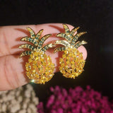 2ct Marquise Cut Yellow Citrine Pineapple Stud Earrings 14k Yellow Gold Finish