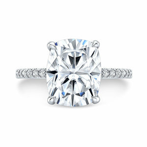 2ct Elongated Cushion Cut Diamond Accent Engagement Ring 14k White Gold Finish