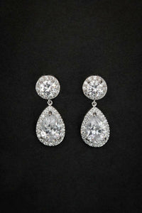 2.4ct Pear Cut VVS1 Diamond Halo Tear Rain Drop Earrings 14k White Gold Finish