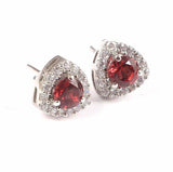 2ct Stud Earrings Round Cut Red Garnet Diamond Halo Women 14k White Gold Finish