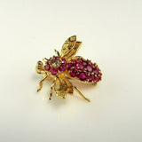 2.14ct Round Cut Pink Ruby Bee Design Pin Brooch 14k Yellow Gold Finish