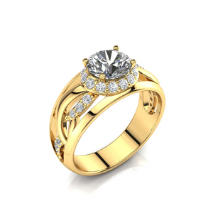 2ct Round Cut VVS1D Diamond Engagement Ring 14k Yellow Gold Finish Halo Unique