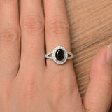 2.7ct Engagement Ring Oval Cut Black Diamond Dual Halo 14k White Gold Finish