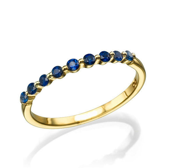 2ct Round Blue Sapphire Wedding Band Single Prong Stackable 14k Yellow Gold Over