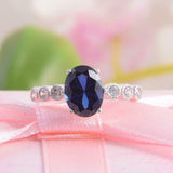 1.6ct Oval Cut Blue Sapphire Engagement Ring Diamond Accents 14k White Gold Over