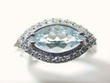 2.3ct Marquise Cut Blue Aquamarine Split Shank Halo Ring 14k White Gold Finish