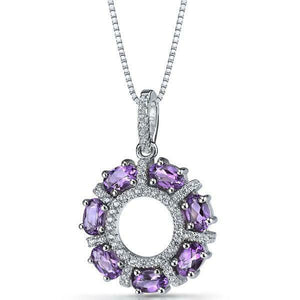 4Ct Oval Cut Purple Amethyst Diamond Circular Royal Pendant 14K White Gold Over