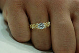 2ct Round Cut Diamond Floral Leaf Solitaire with Accent Ring 14k YellowGold Over