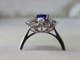 2.1ct Engagement Ring Pear Cut Blue Sapphire Halo Solitaire 14k WhiteGold Finish