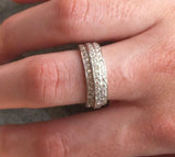 2ct Wedding Ring Band Round Cut Diamond 3 Row Half Eternity 14k WhiteGold Finish