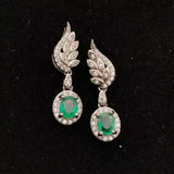 2.8ct Drop Earrings Oval Cut Green Emerald Dangle Leaf 14k White Gold Finish