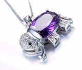 3ct Oval Purple Amethyst Pendant Elephant Design 14k White Gold Finish NO CHAIN