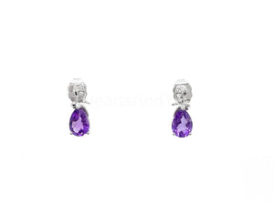 1ct Pear Simulated Amethyst Stylish Drop Earrings 14k White Gold Plated