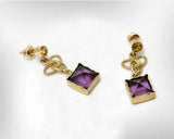 2ct Princess Purple Amethyst Celtic Trinity Drop Earrings 14k Yellow Gold Finish