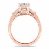 3ct Emerald Diamond Engagement Ring Baguette Accents Trilogy 14k Rose Gold Over