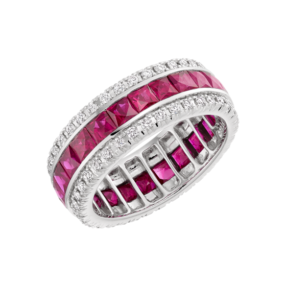 7Ct Princess Cut Pink Ruby Diamond Eternity Wedding Band 18K White Gold Finish