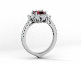 2ct Oval Cut Red Garnet Floral Cluster Halo Engagement Ring 14k WhiteGold Finish