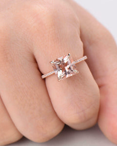 3Ct Princess Peach Morganite Diamond Accents Solitaire Ring 14K Rose Gold Finish