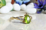 1ct Engagement Ring Pear Cut Green Peridot Accents Solitaire 14k YellowGold Over