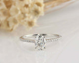 1.5ct Oval Cut Diamond Solitaire Ring 14k White Gold Finish with Round Accents