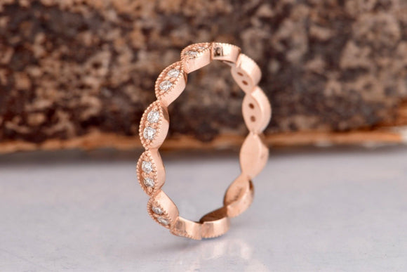 Cluster Eternity Wedding Ring Band 0.7ct Round Cut Diamond 14k Rose Gold Finish