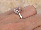 1ct Emerald Cut Peach Morganite Engagement Ring 14k White Gold Finish Solitaire