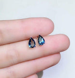 1ct Stud Earrings Pear Cut London Blue Topaz Solitaire Women 14k White Gold Over