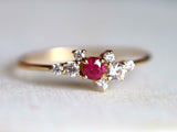 1ct Engagement Ring Round Cut Pink Ruby Cluster 14k Yellow Gold Finish