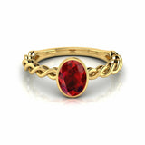 1Ct Oval Cut Red Garnet Trendy Braided Shank Solitaire Ring 14K Yellow Gold Over