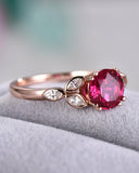 2.5Ct Round Cut Pink Ruby Engagement Ring 14K Rose Gold Finish Marquise Accents