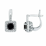 2Ct Princess Cut Black Diamond Petite Halo Dangle Earrings 14K White Gold Finish