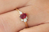 0.85ct Oval Cut Pink Ruby Diamond Petite Minimalist Ring 14k Yellow Gold Finish