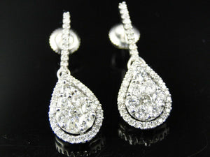 1.6ct Round Cut Diamond Teardrop Pear Shaped Drop Earrings 14k White Gold Finish