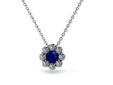 1.7ct Blue Sapphire Pendant with Chain Round Cut Diamond Halo 14k WhiteGold Over