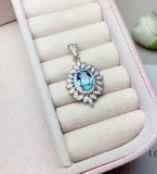 2ct Blue Topaz Pendant Oval Cut Floral Leaf Halo 14k White Gold Finish NO CHAIN