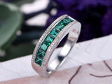 2.5ct Princess Cut Green Emerald Wedding Band Half Eternity 14k WhiteGold Finish