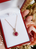 2ct Round Cut Pink Ruby Halo Solitaire Pendant with Chain 14k Rose Gold Finish