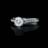 1.7ct Round Cut Diamond 4 Prong Solitaire with Accent Ring 14k White Gold Finish