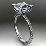 Solitaire with Accents Engagement Ring 3.2ct Asscher Diamond 14k White Gold Over