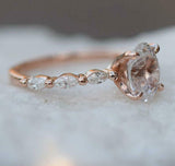 1.5ct Engagement Ring Oval Cut Diamond Marquise Accent Design 14k Rose Gold Over