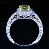 2ct Round Cut Green Peridot Milgrain Halo Engagement Ring 14k White Gold Finish