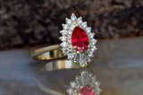 2ct Pear Cut Pink Ruby Art Deco Promise Engagement Ring 14k Yellow Gold Finish