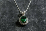 2.5ct Green Emerald Pendant Oval Cut Halo Cluster 14k White Gold Finish NO CHAIN