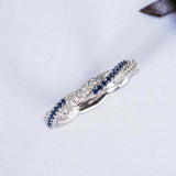 1.2ct Round Cut Blue Sapphire Wedding Band Infinity Eternity 14k White Gold Over