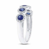 2.5ct Round Blue Sapphire Wedding Band Half Eternity Halo 14k White Gold Finish