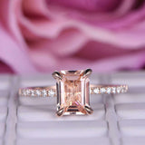 1.5ct Emerald Cut Morganite Solitaire with Round Accent Ring 14k RoseGold Finish