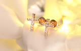 2ct Round Cut VVS1 Diamond Small Cross Design Stud Earrings 14k Rose Gold Finish