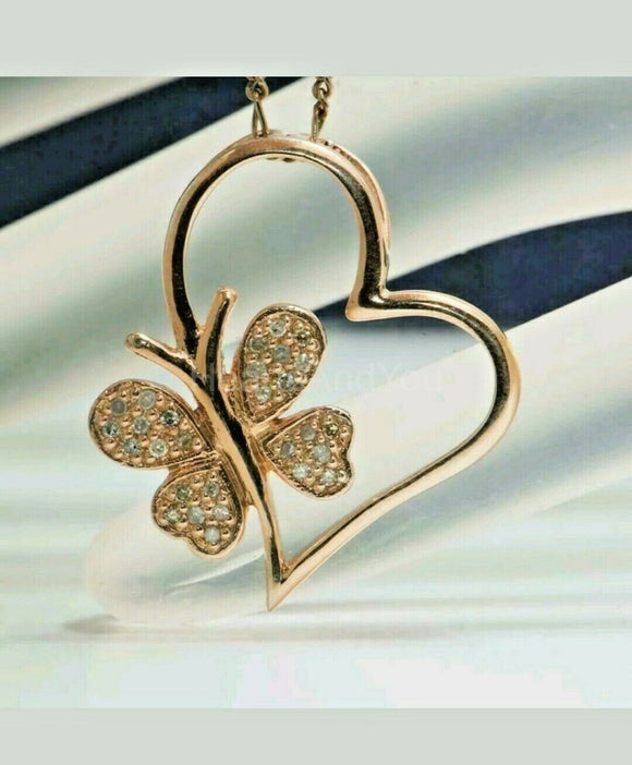 0.25ct Round Moissanite Heart Shape Butterfly Pendant 14k Gold Plated NO CHAIN