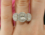 3Ct Oval Cut DVVS1 Diamond Halo Trilogy Engagement Ring 14K White Gold Finish